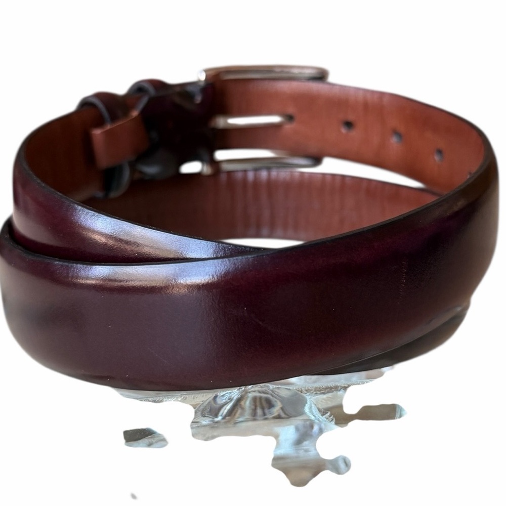 Cole Haan Mens Dress Belt Oxblood Brown with Silver tone Buckle, 32 - Picture 3 of 12